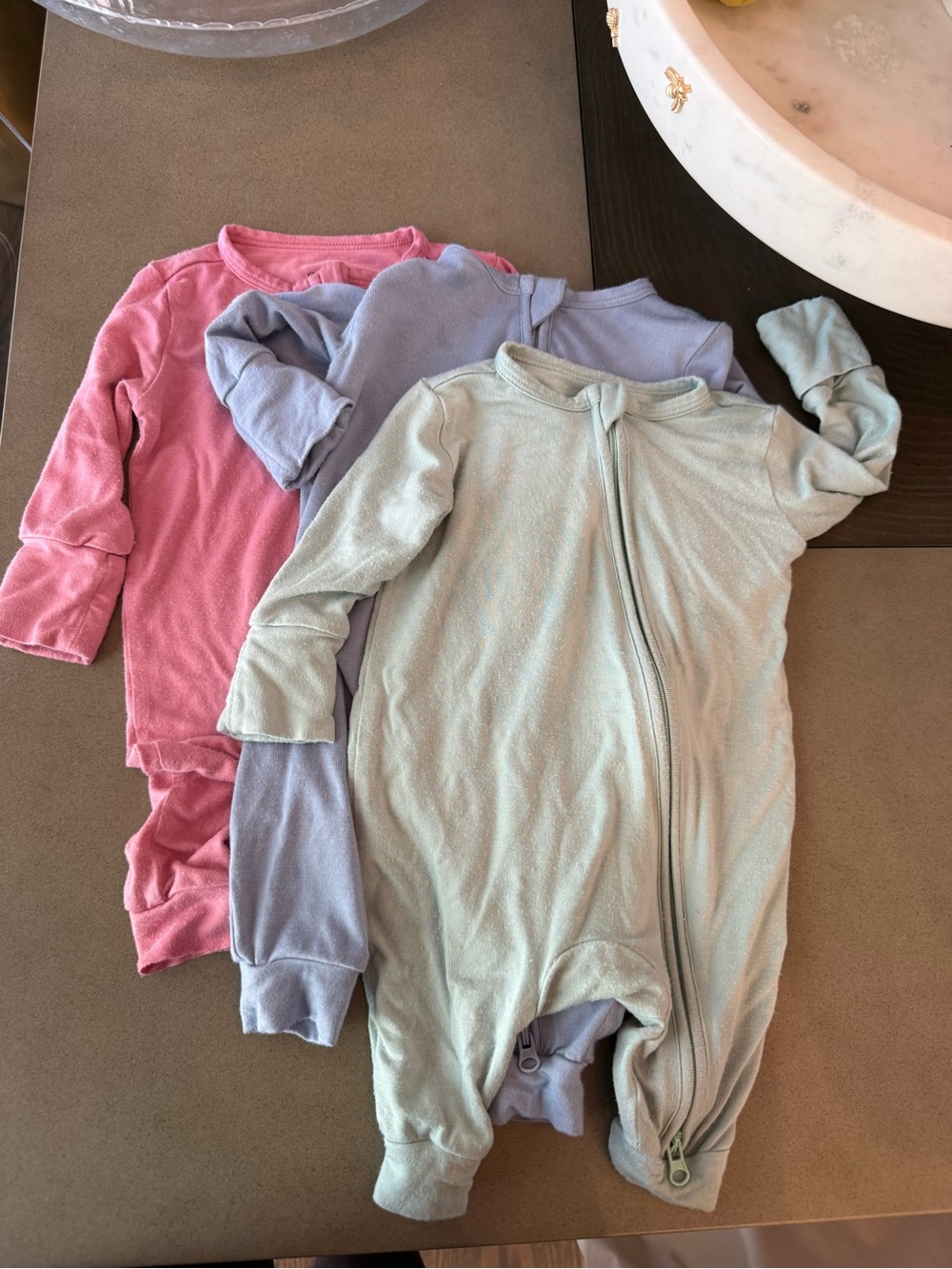 Quince Baby Zip-Front Sleepers in Pink, Lavender, and Mint 3/1